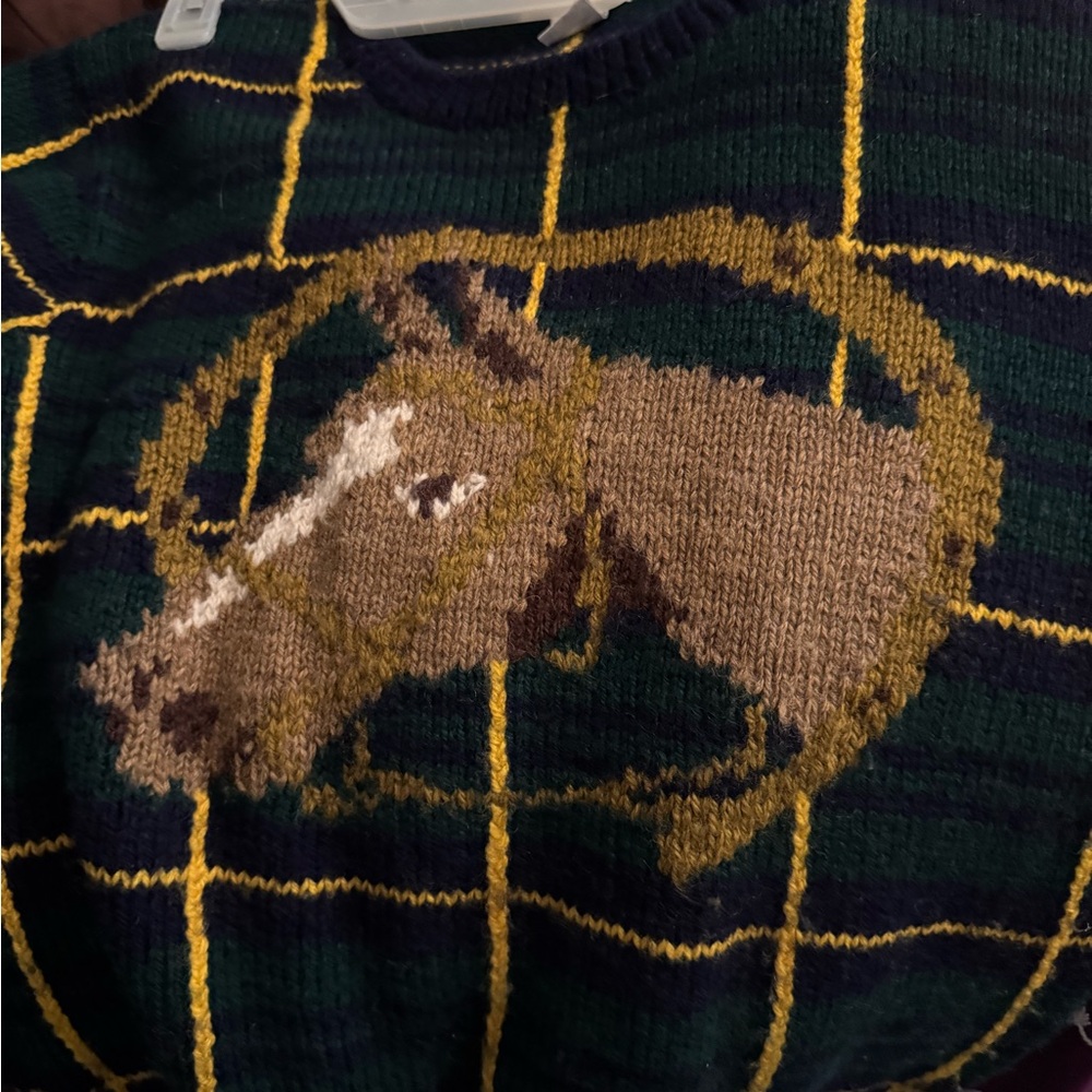 Vintage Women’s equestrian tartan bit & bridal classic hand knitted virgin wool